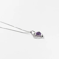 Heart Shaped Amethyst and Diamond Pendant Crafted In 10K White Gold