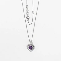 Heart Shaped Amethyst and Diamond Pendant Crafted In 10K White Gold