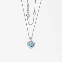 Heart Shaped Blue Topaz Necklace in 10K White Gold