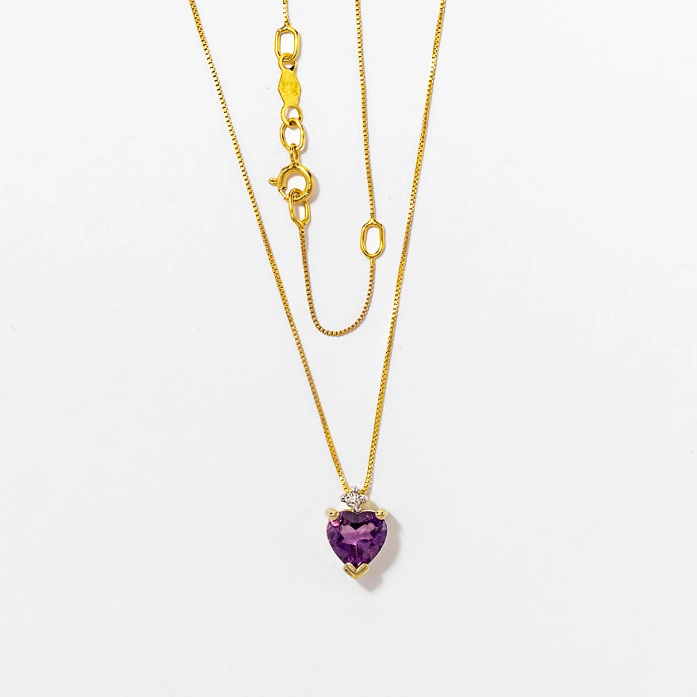 Heart Shaped Amethyst Necklace in 10K Yellow Gold