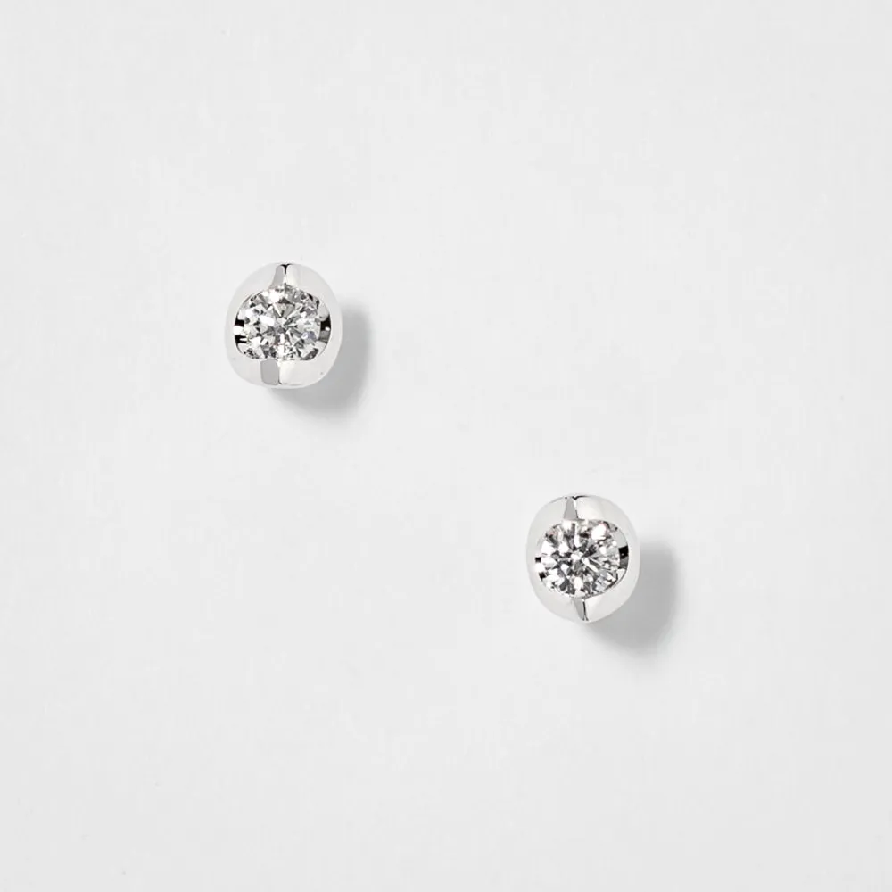 Tension Set Solitaire Canadian Diamond Stud Earrings in 14K White Gold