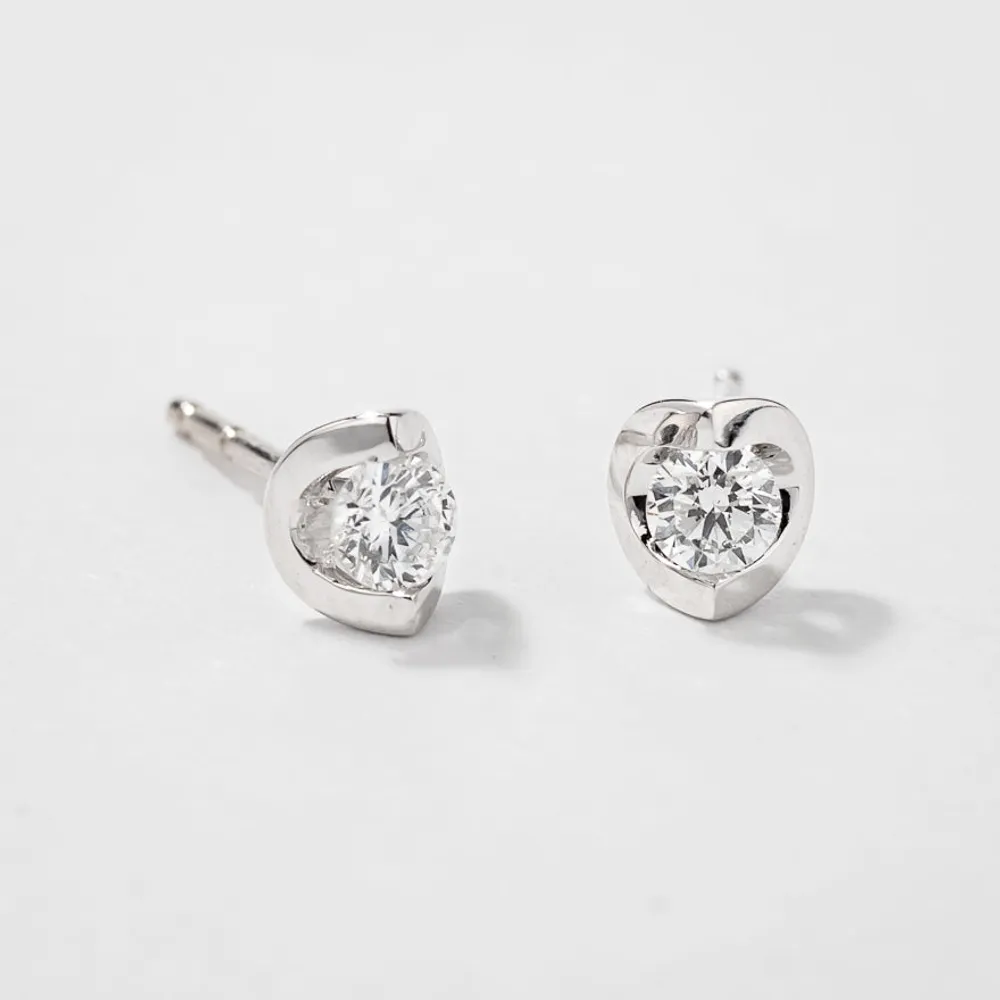 Tension Set Solitaire Canadian Diamond Stud Earrings in 14K White Gold