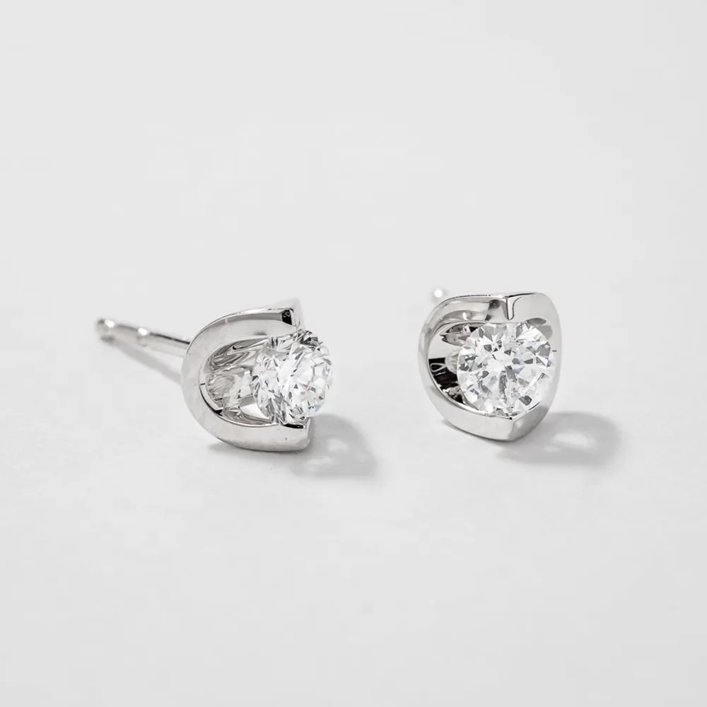 Tension Set Solitaire Canadian Diamond Stud Earrings in 14K White Gold