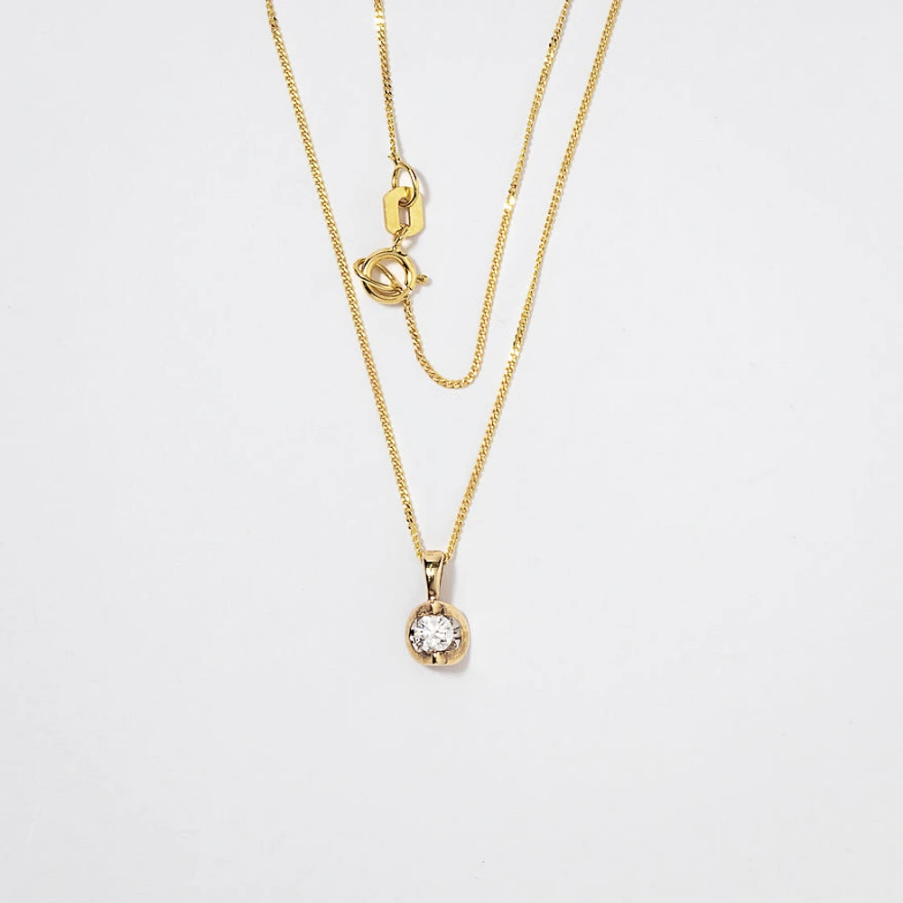 Tension Set Canadian Diamond Solitaire Necklace in 14K Yellow Gold (0.