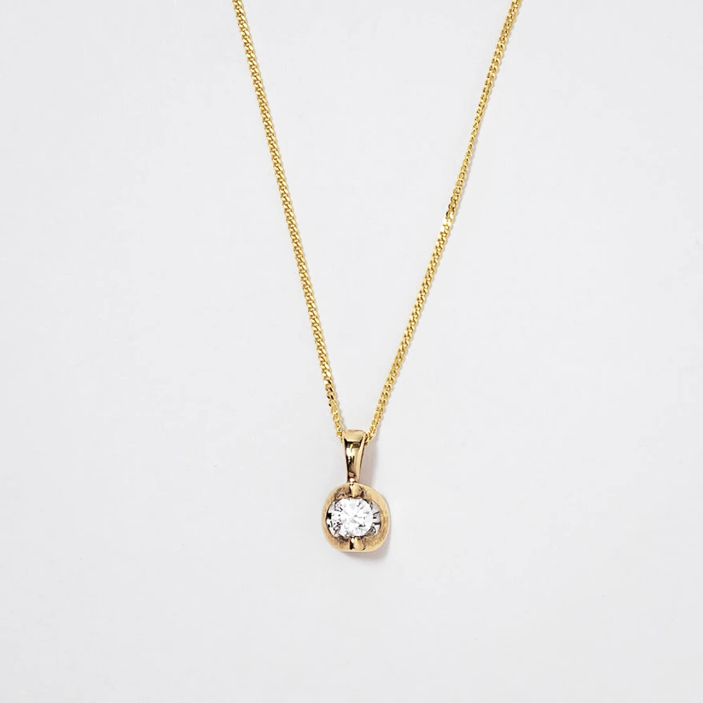 Tension Set Canadian Diamond Solitaire Necklace in 14K Yellow Gold (0.