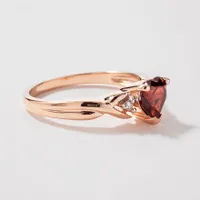 10K Rose Gold Heart Garnet Diamond Ring