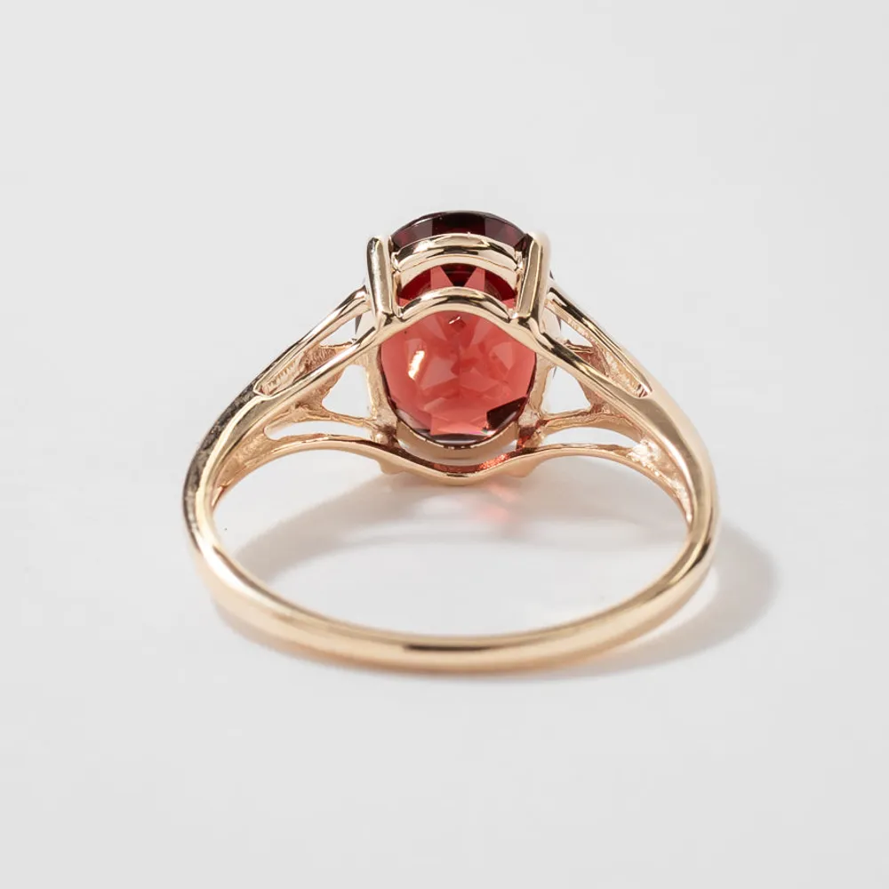 Oval Garnet Ring with Diamond Accents 10K Yellow Gold