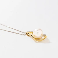 Cultured Pearl Diamond Pendant Necklace in 10K Yellow Gold