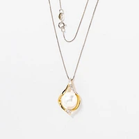 Cultured Pearl Diamond Pendant Necklace in 10K Yellow Gold