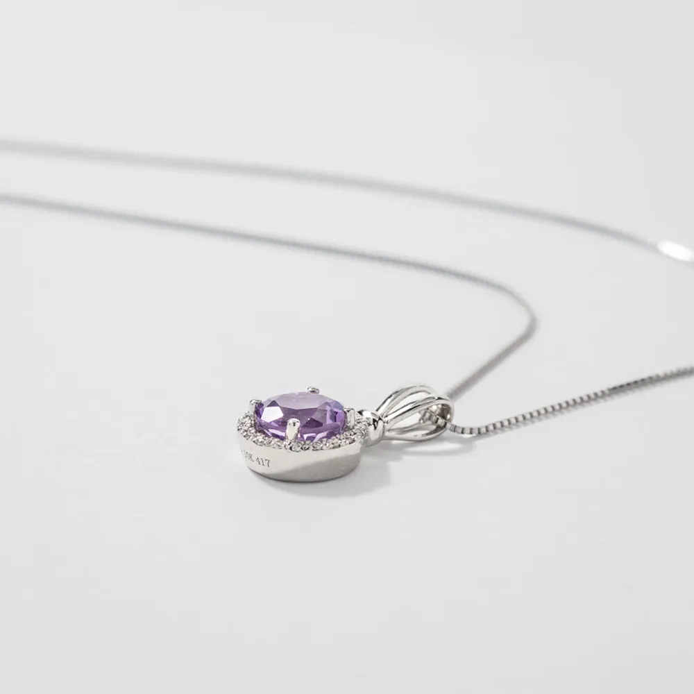 Amethyst Pendant with Diamond Accents in 10K White Gold