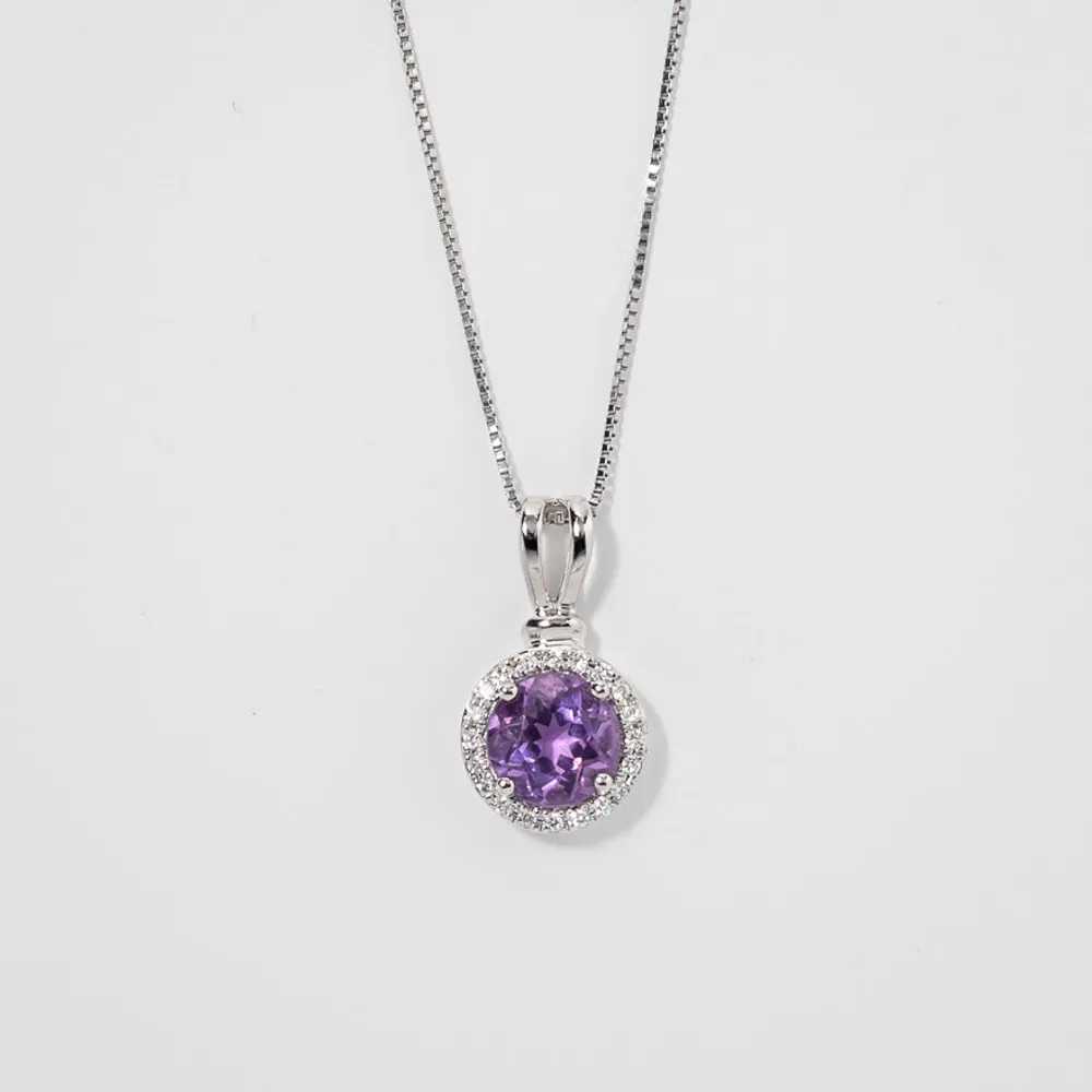 Amethyst Pendant with Diamond Accents in 10K White Gold