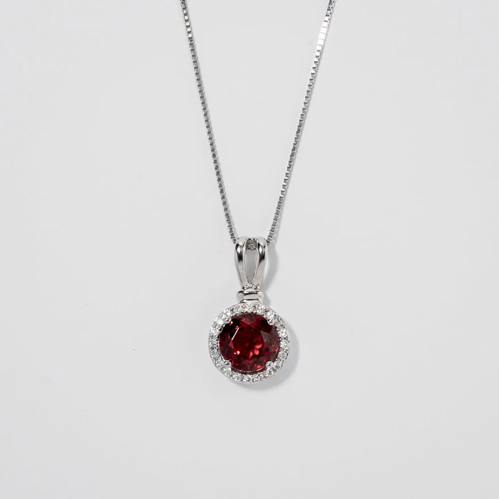 Garnet Pendent with Diamond Accents in 10K White Gold