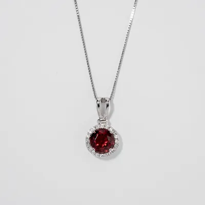 Garnet Pendent with Diamond Accents in 10K White Gold