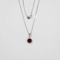 Garnet Pendent with Diamond Accents in 10K White Gold