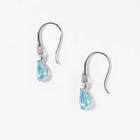 Blue Topaz Hook Earrings with Diamond Accents in 10K White Gold