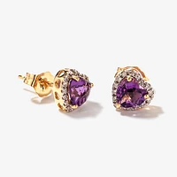 Heart Shape Amethyst Earrings in 10K Yellow Gold