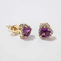 Heart Shape Amethyst Earrings in 10K Yellow Gold