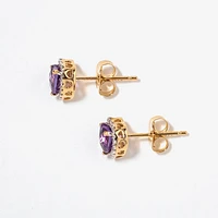 Heart Shape Amethyst Earrings in 10K Yellow Gold