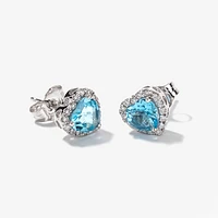 Heart Shape Blue Topaz Earrings in 10K White Gold