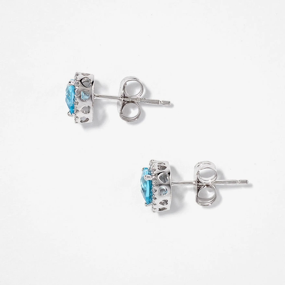 Heart Shape Blue Topaz Earrings in 10K White Gold