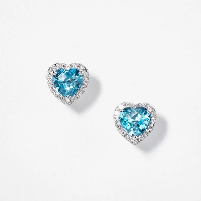 Heart Shape Blue Topaz Earrings in 10K White Gold