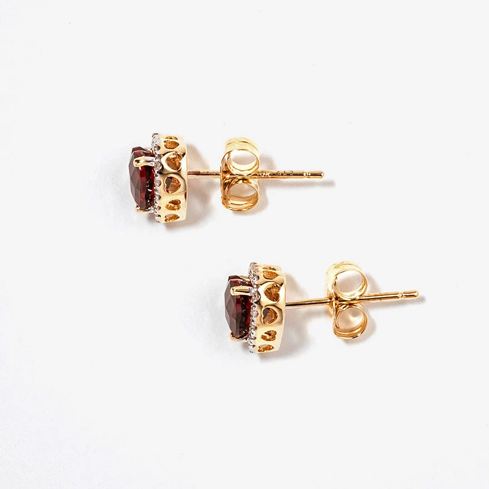 Heart Shape Garnet Earrings in 10K Yellow Gold