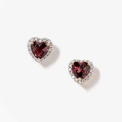 Heart Shape Garnet Earrings in 10K Yellow Gold