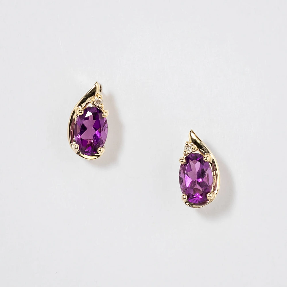 Oval Shape Amethyst Earrings in 10K Yellow Gold