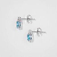 Oval Blue Topaz Earrings in 10K White Gold