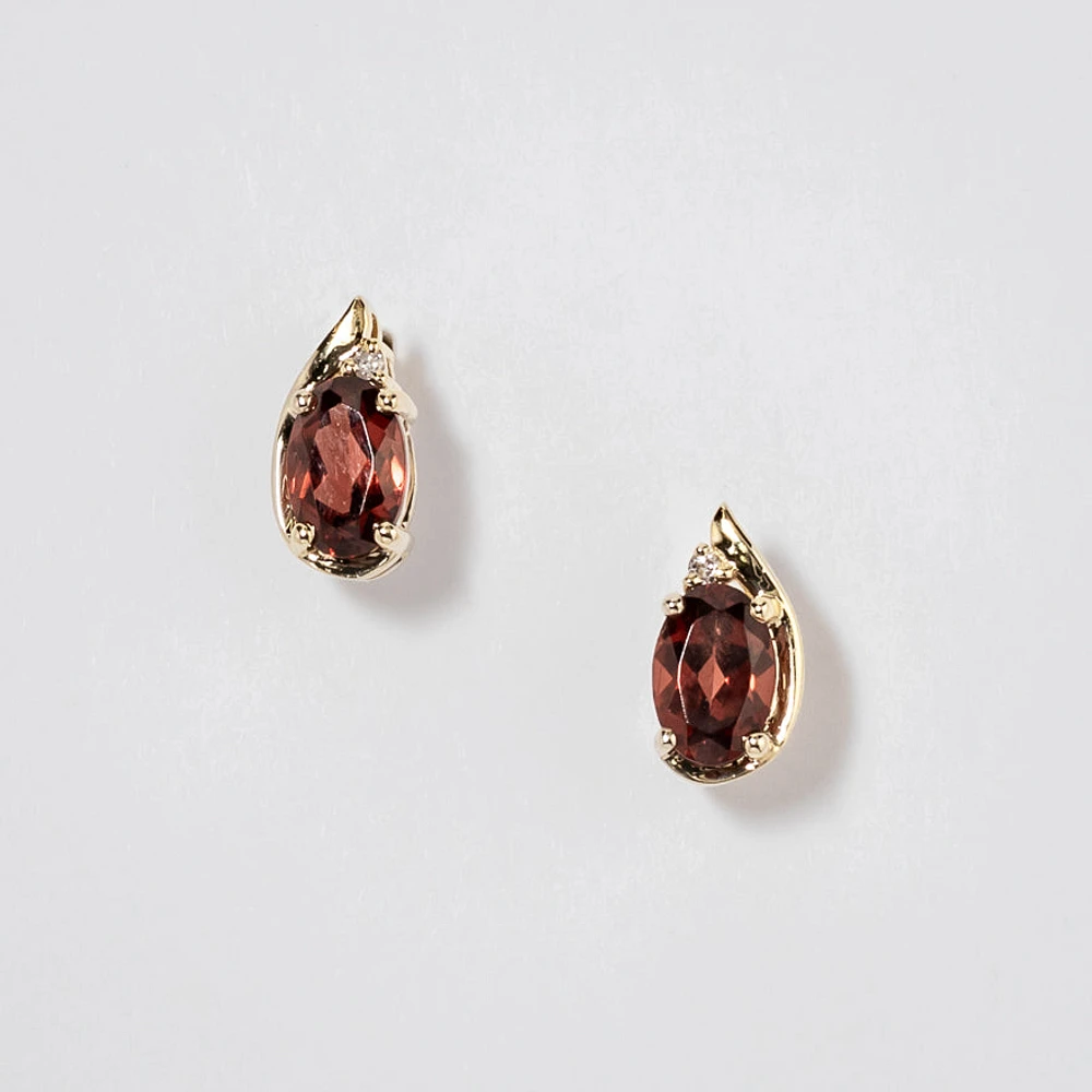 Oval Garnet Earrings in 10K Yellow Gold