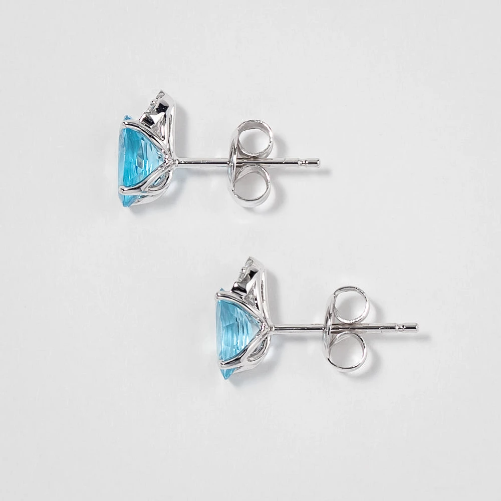 Blue Topaz Earrings With Diamond Accents in 10K White Gold