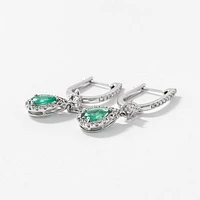 Emerald Earrings With Removable Pear Drop in 10K White Gold