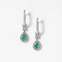 Emerald Earrings With Removable Pear Drop in 10K White Gold