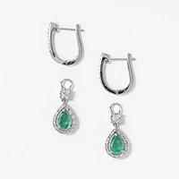 Emerald Earrings With Removable Pear Drop in 10K White Gold