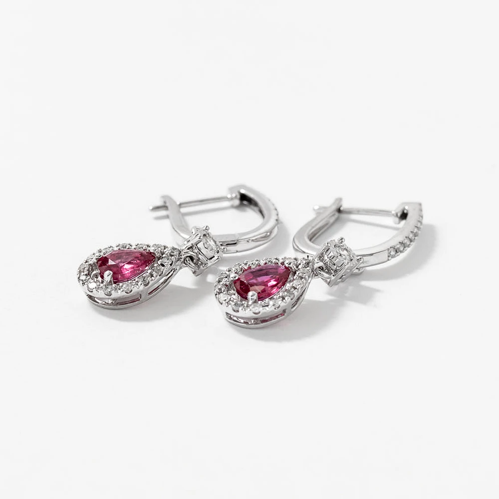 Ruby Earrings With Removable Pear Drop in 10K White Gold