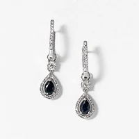 Sapphire Earrings With Removable Pear Drop in 10K White Gold