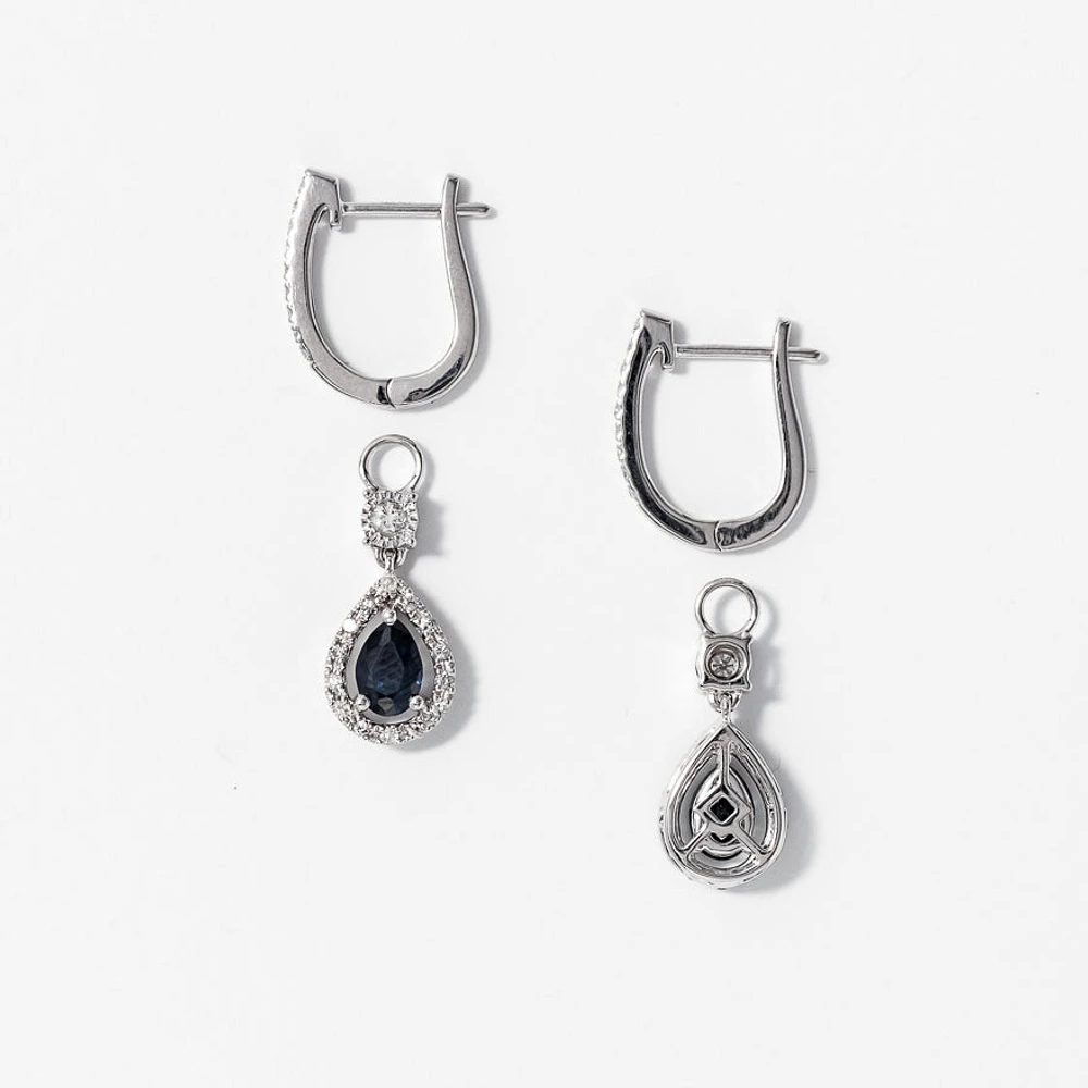 Sapphire Earrings With Removable Pear Drop in 10K White Gold