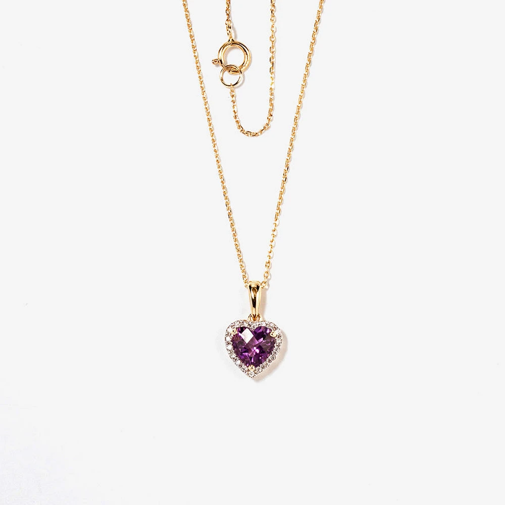 Heart Shaped Amethyst Necklace in 10K Yellow Gold