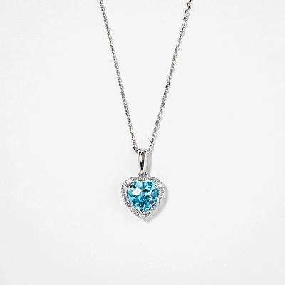 Heart Shaped Blue Topaz Necklace 10K White Gold