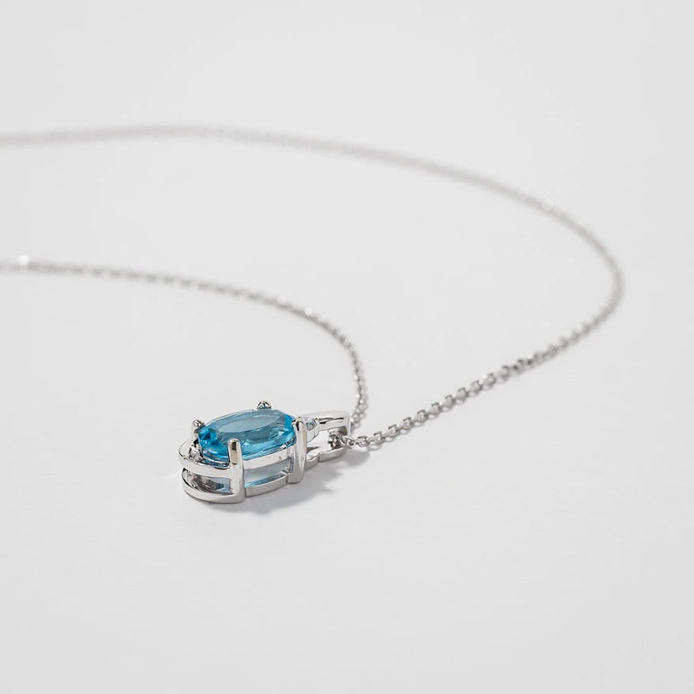 Blue Topaz Necklace in 10K White Gold