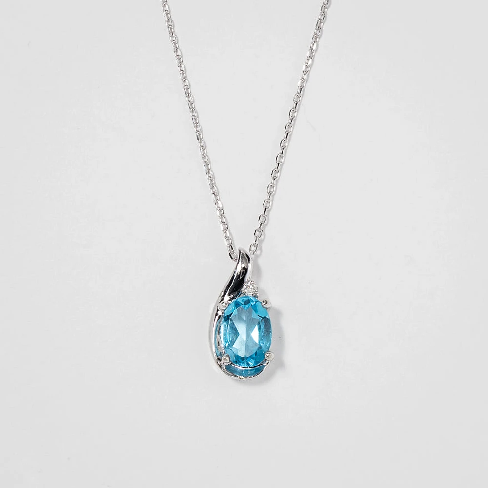 Blue Topaz Necklace in 10K White Gold