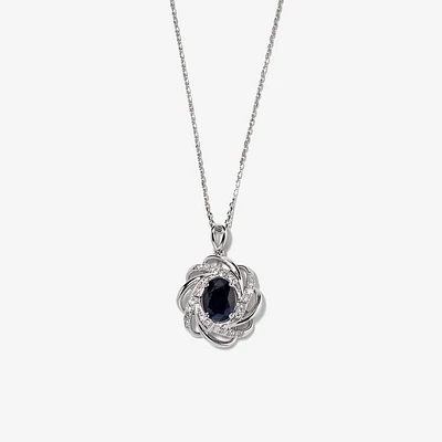 Sapphire Necklace with Diamond Accents in 10K White Gold