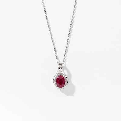 Ruby Pendant Necklace with Diamond Accents in 10K White Gold