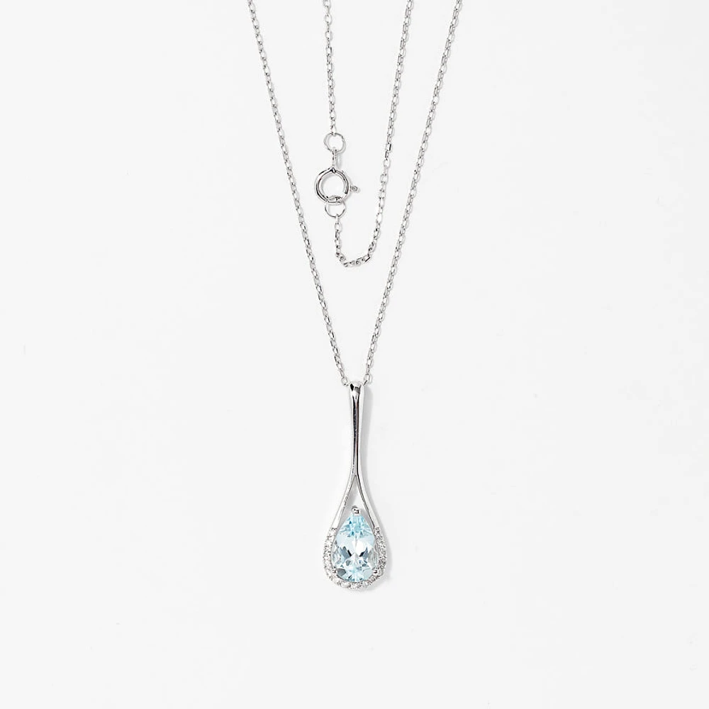 Aquamarine Pendant Necklace in 10K White Gold
