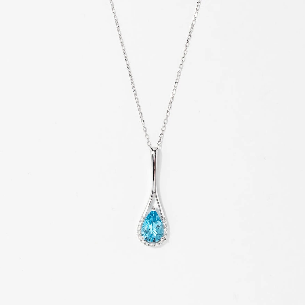 Blue Topaz Pendant Necklace in 10K White Gold