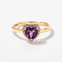 Heart Shaped Amethyst Ring Set 10K Yellow Gold