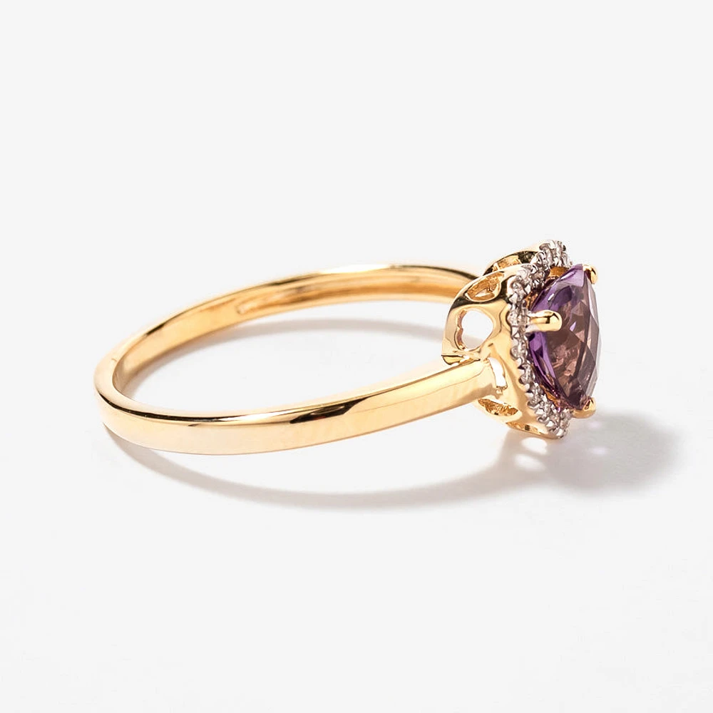 Heart Shaped Amethyst Ring Set 10K Yellow Gold