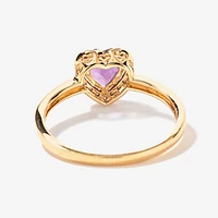 Heart Shaped Amethyst Ring Set 10K Yellow Gold