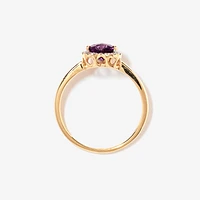 Heart Shaped Amethyst Ring Set 10K Yellow Gold