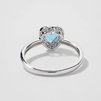 Heart Shape Blue Topaz Ring With Diamond Accents 10K White Gold